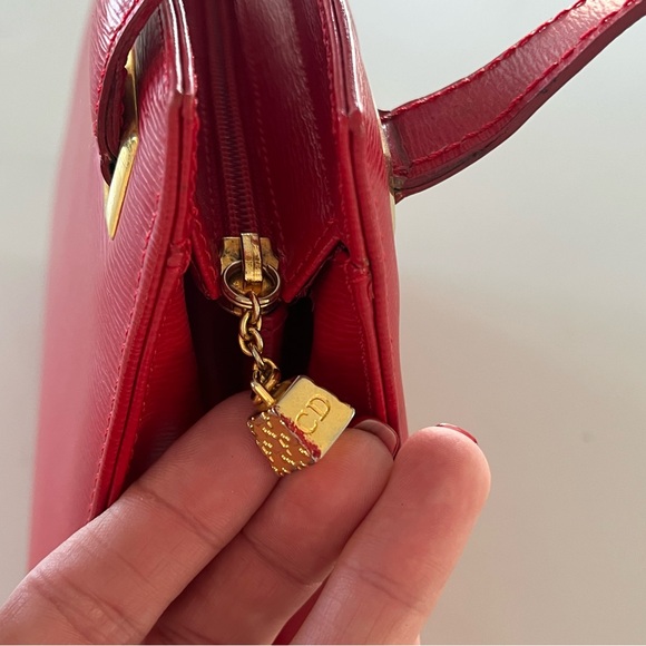 Vintage Christian Dior Red Textured Leather Mini Top Handle Handbag with Gold HW - Picture 7 of 15